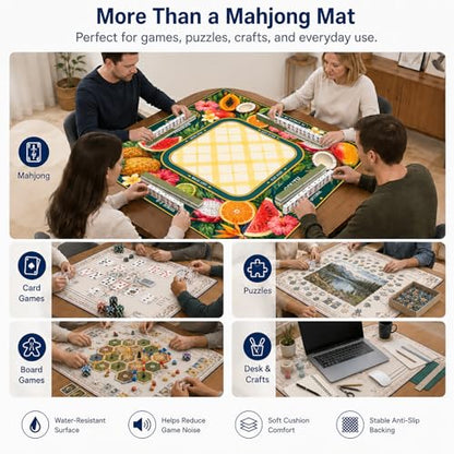 Tropical Fruit Mahjong Mat,Non Slip American Mah Jongg Table Mat | 32in soft neoprene mah jongg mat reduces tile noise protects tabletops & packs easily for game nights or a thoughtful gift - color: 012