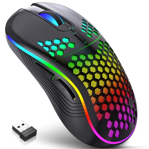 Wireless Gaming Mouse, Rechargeable Computer Mouse Ergonomic Mice Honeycomb Design with RGB Backlight, USB Receiver, 7 Buttons, Adjustable DPI, Wireless Mouse for PC/Mac/Laptop