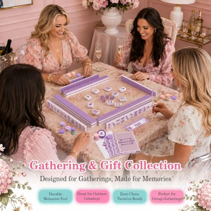 Purple American Mahjong Set, 168 Melamine Tiles | Includes 168 Mahjong tiles with 12 jokers and a gift box. Portable for game nights, weekly clubs and gifting. - color: Purple