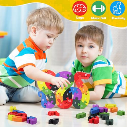 Yunsailing 4 Pcs Alphabet Jigsaw Puzzle Wooden Blocks Toys Alphabet Educational Toddler Puzzle Toys for Preschool Learning Party Favor Gift Learning(Snake, Snail, Duck, Dog) - style: Snake, Snail, Duck, Dog