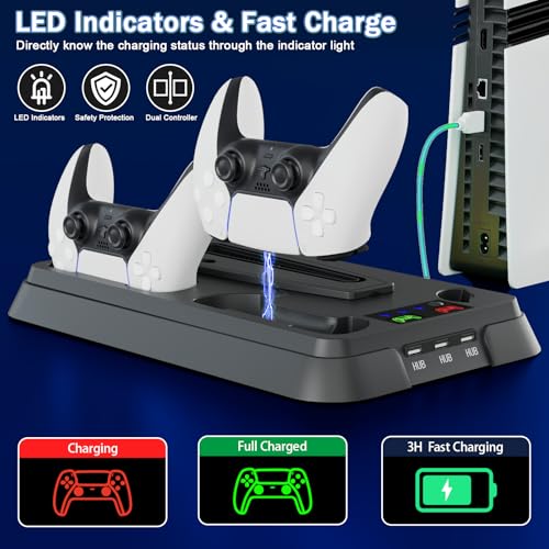 PS5/Slim/Pro Stand for PlayStation 5 Disc & Digital Console, PS5 Cooling & Charging Station, PS5 Controller Charger Incl.3 Level Fan,Headset, PS5/Slim/Pro Accessories Comes 3 USB Ports - color: Black-1