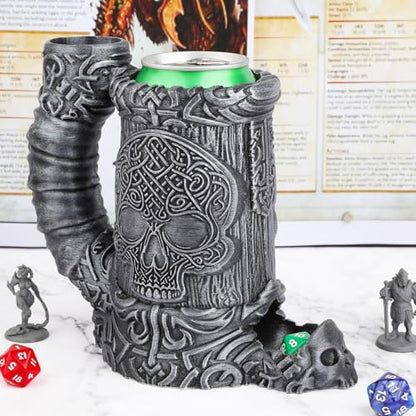 AUSPDICE DND Dice Rolling Tower, RPG Dice Storage for Tabletop Games | Hand-Painted Skull Dice Tower for Dungeons and Dragons –Gothic Dice Cup, Pen Holder, Drink Stand– (RF286B Skull Cup Silver) - color: Silver, style: RF286 Skull Cup