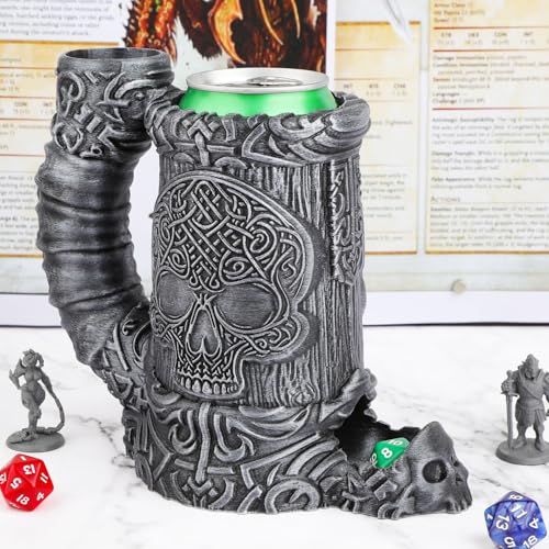 AUSPDICE DND Dice Rolling Tower, RPG Dice Storage for Tabletop Games | Hand-Painted Skull Dice Tower for Dungeons and Dragons –Gothic Dice Cup, Pen Holder, Drink Stand– (RF286B Skull Cup Silver) - color: Silver, style: RF286 Skull Cup