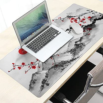 Extended Large Gaming Mouse Pad 35.4 X 15.7 Inch XXL Full Desk Japanese Art Style Cherry Blossom & Sakura Mousepad Non-Slip Rubber Base Big Keyboard Mat with Stitched Edges for Home Office - color: Pink, size: X-Large-XX-Large