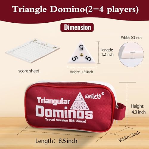 Smilejoy Triangle Domino,Triangular Domino Tiles with Brass Spinners Tabletop Game for Kids Ages 7 and Up, 56 Tiles, Classical Board Game, mathing Skill Trainning (2-4 Players)