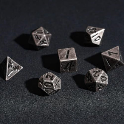 Mini Dice Set with Rune Keychain Case,7PCS Polyhedral Metal Dice Set for DND Role Playing Games(Silver) - color: Silver