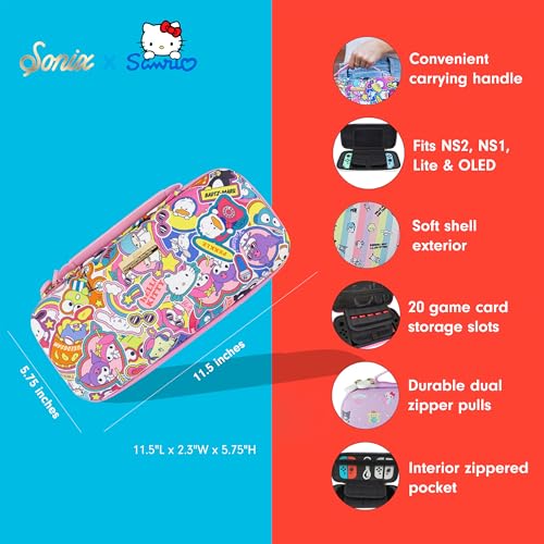 Sonix x Sanrio Carrying Case for Nintendo Switch 2, Switch 1, Lite, OLED, Protective Travel Case with Game Cartridge Storage | Hello Kitty & Friends Stickers - color: Hello Kitty & Friends Stickers