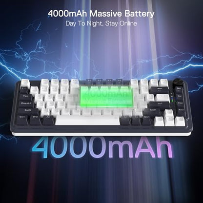 Redragon K673 PRO Wireless 81-Key RGB Gasket Gaming Keyboard, Scroll Knob | Multi-Function Control Wheel, 0-Delay Tri-Mode, Cushioned 5-Layer Noise Dampening for Creamy Thocky Sound, Compact 80% Size - color: Abyssal Blue, size: 81 Keys + No LCD Screen
