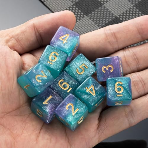 10 Pieces Polyhedral D6 Dice Set, 6 Sided Dice 16mm Square Edge Dice for RPG MTG DND Table Games (Green Purple) - color: Green Purple
