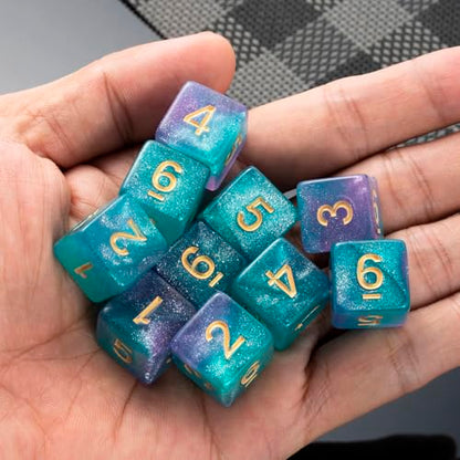 10 Pieces Polyhedral D6 Dice Set, 6 Sided Dice 16mm Square Edge Dice for RPG MTG DND Table Games (Green Purple) - color: Green Purple