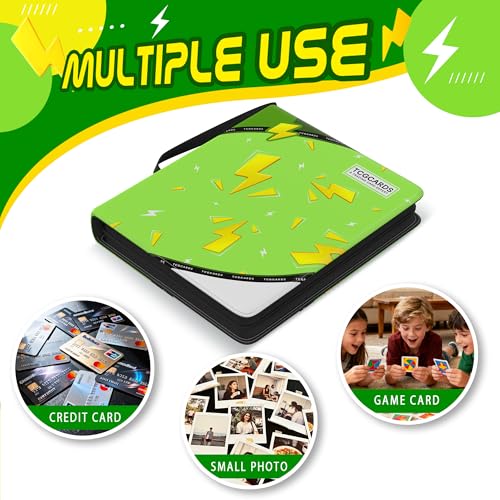 Trading Card Binder 4 Pocket,400 Pocket Card Collection Binder with 50 Removable Sleeves,PU Waterproof Top Card Book,3-Ring Zipper Collectible Trading Card Album for MTG/TCG/Card Holder Gift（Green） - color: Green, size: Small
