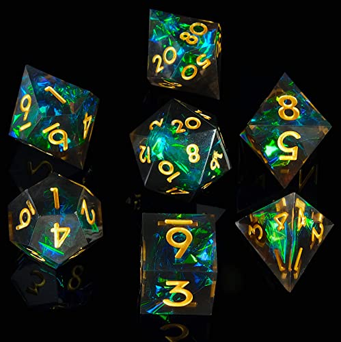 DND Dice Set Handmade 7 Accessories Sharp Edge Dice for Dungeons and Dragons TTRPG Games, Multi-Sided RPG Polyhedral Resin Sharp Edge Dice Roleplaying Games(Dark) - color: Dark