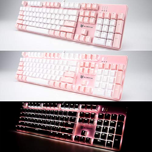 Merdia 104 Keys Full Size Mechanical Keyboard | Brown Switch, Pink & White Color 104 Keys US Layout Led Backlit Hot Swappable Wired Mechanical Light Up Pink Keyboard | Wired Gaming Computer Keyboards - color: Brown Switch Pink & White