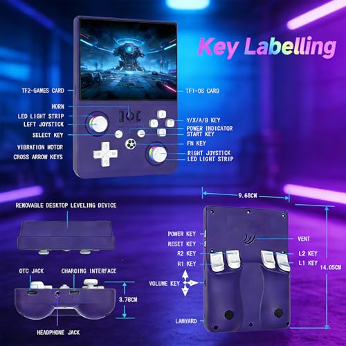 R36MAX 2 Retro Handheld Game Console, 4.5 Inch IPS HD Screen Portable Retro Game Console, 1.5GHz CPU Support 30+ Emulator Console Video Game Console, 4000mAh (Purple) - color: Purple
