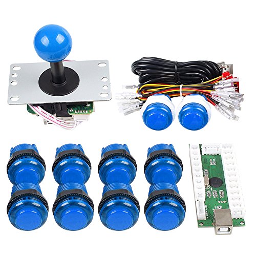 Gamelec Arcade Game Buttons and Joystick Controller Kit for Raspberry Pi and PC Games,1x 5 Pin Joystick and 10x LED Illuminated Push Buttons DIY Kits for Mame,PC and Raspberry Pi 2 3 (Blue)