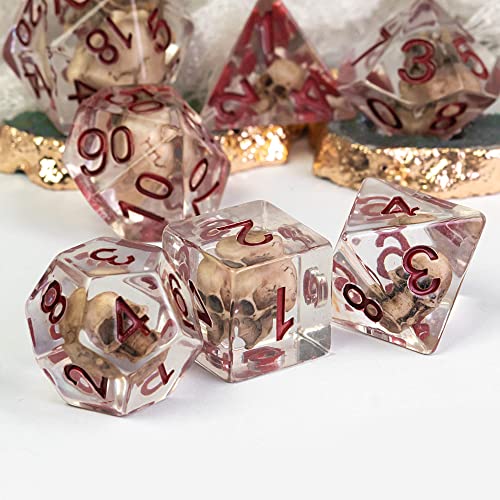 UDIXI Skull DND Dice Set, Resin D and D Dice Set for D&D RPG Tabletop Games | Velvet Storage Bag, DM Gift, for Dungeons and Dragons Role Playing Games Board Games - color: Skull