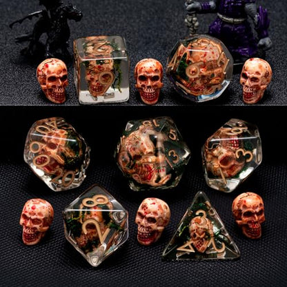 Resin DND Skull Dice Set, D&D Polyhedral Dice for Dungeons and Dragons RPG, MTG Role Playing Games D and D Dice 7pc D20 D12 D10 D8 D6 D4 - color: Skull-2