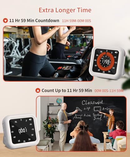 Digital Magnetic Visual Kitchen Timer, Up to 11H 59M Countdown & Count Up | USB-C Rechargeable, Large VA Display, Adjustable Volume and Brightness, Memory Recall Function for Kitchen, Classroom, Study - color: White