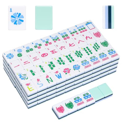 Jongyance American Mahjong Set(4 Layer) with Blue Carrying Bag, 160 Engraved Acrylic Tiles, 4 All-in-One Rack/Pushers, Mahjong Tiles Set (Ma Jong, Mah-Jongg, Majiang) - color: Green