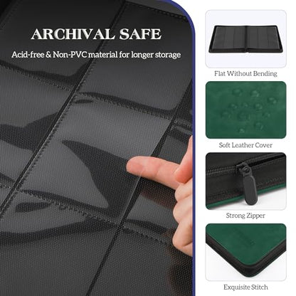 Trading Card Binder, 9 Side Loading Pocket Card Album Hold Up to 540, Zipper Binder for Collection, TCG Holder for Sports, Yugioh, MTG etc. (Dark Green 9) - color: Dark Green 9