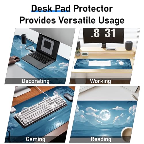 Mouse Pad, Moon Pattern, Non-Slip Rubber Base Gaming Mouse Pad for Home, Office, Gaming, Large 31.5x11.8 Inch Desk Pad - color: Ocean and moon