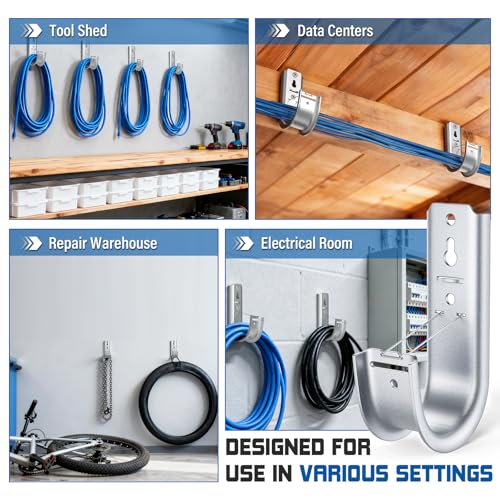 48 Pack 2-Inch Galvanized Steel Cable Support J-Hook with Retainer Clips - 48 Pack - Efficient Cable Management & Organization Solution | Efficient Cable Management & Organization Solution, for Data Centers, Conduit, Cable, Coaxial & Fiber Optic Wires