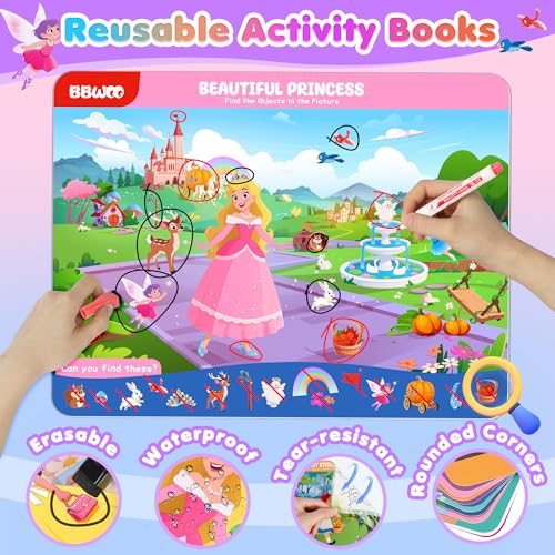 Search and Find Activity Books, 2 In 1 Princess Seek Game Coloring Books | Preschool Educational, Travel Games Toys for Car Airplane, Road Trip Activities for Kids, Birthday Gifts Kids Ages 3-8 - color: Purple