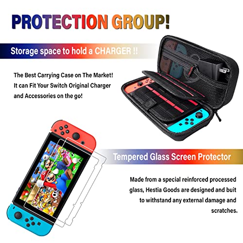 Deruitu Switch Accessories Bundle Compatible with Nintendo Switch, Kit with Carrying Case, Screen Protector, Compact Playstand, Game Case, Joystick Cap, Charging Dock,Steering Wheel, (18 in 1) - color: Black