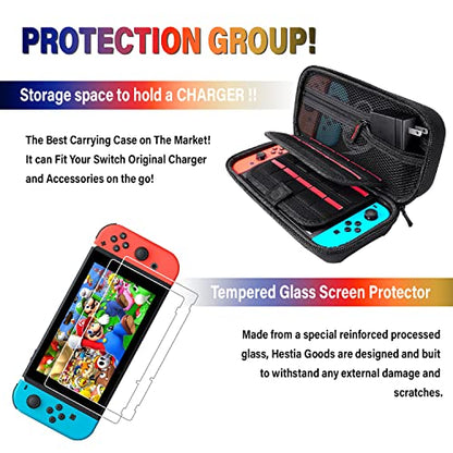 Deruitu Switch Accessories Bundle Compatible with Nintendo Switch, Kit with Carrying Case, Screen Protector, Compact Playstand, Game Case, Joystick Cap, Charging Dock,Steering Wheel, (18 in 1) - color: Black