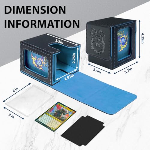 Card Deck Box with MTG Commander Display, Fits 100 Double Sleeved Cards, Magnetic Deck Case compatible with TCG Black/Blue - color: Black/Blue