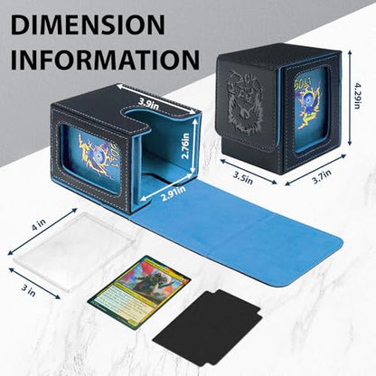 Card Deck Box with MTG Commander Display, Fits 100 Double Sleeved Cards, Magnetic Deck Case compatible with TCG Black/Blue - color: Black/Blue