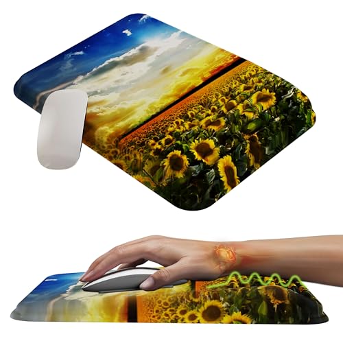 MEKASS Mouse Pad with Wrist Rest, Ergonomic Slope Mousepad for Carpal Tunnel Pain Relief, Memory Foam Desk Computer Wrist Support Mouse Pad with for Office Home (Sunflower) - color: Sunflower