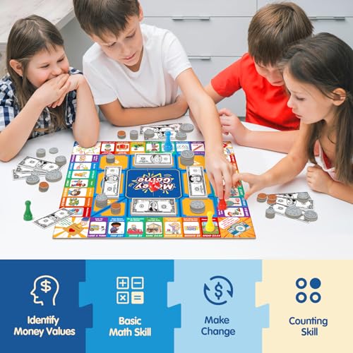 Torlam Money Board Games for Kids, Coins and Bills Toddler Pretend Play Toys, Money for Kids Learning Education Kindergarten Math Games Math Manipulatives, Homeschool Supplies Classroom Must Haves