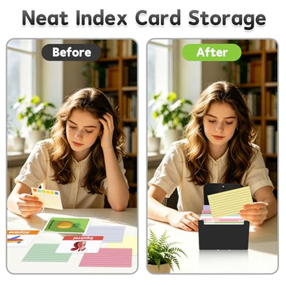 DHATMYC 4x6Index Card Holder Organizer 3x5Flash Note Card Storage Box,BLACK | A6 File Case Flashcard Notecard Container with Dividers and 13 Expandable Pockets for Recipe Coupon Stickers Scrapbook Paper - color: BLACK