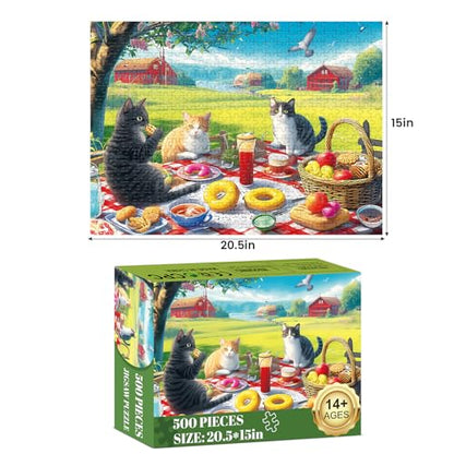 Jigsaw Puzzles 500 Pieces for Adults, Adult Puzzles Cat Puzzle Games Pieces Fit Together Perfectly Difficult Puzzles for Adult Elderly Challenging 20.5 * 15IN - style: Cats
