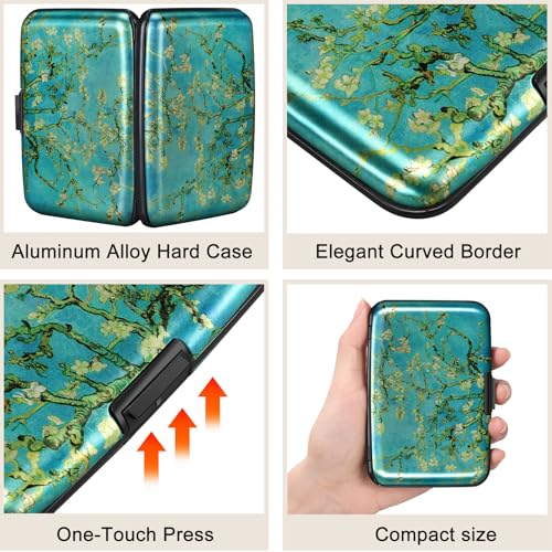 ELFISH Mini RFID Aluminum Wallet Credit Cards Holder Business Card Case Metal ID Case for Men Women（Apricot flower - color: Apricot flower