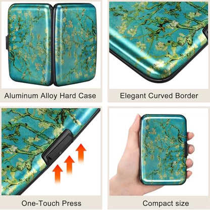 Mini RFID Aluminum Wallet Credit Cards Holder Business Card Case Metal ID Case for Men Women（Apricot flower - color: Apricot flower
