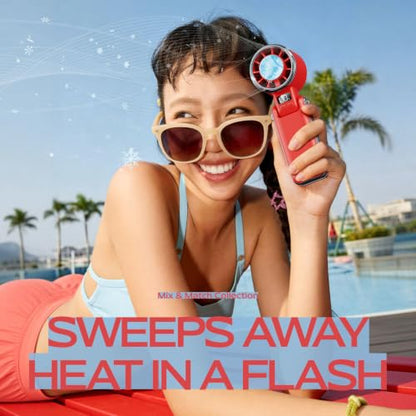 SHEWIND Portable Handheld Fan with Ice Cooling - 5 Gear High Speed Turbo Personal Fan Rechargeable, Up to 13 Hrs, Mini Hand Fans for Travel Essentials, Beach Vacation, Gifts for Women, Men (Red) - color: Red