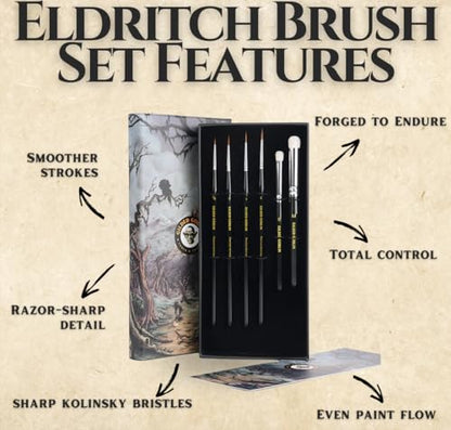 Kolinsky Sable Miniature Paint Brush Set – 6 Detail & Dry Brushes for Miniature Painting, Warhammer, D&D, Model Painting, Acrylics – Professional Fine Tip Brushes by Gilded Goblin Tools & Crafts