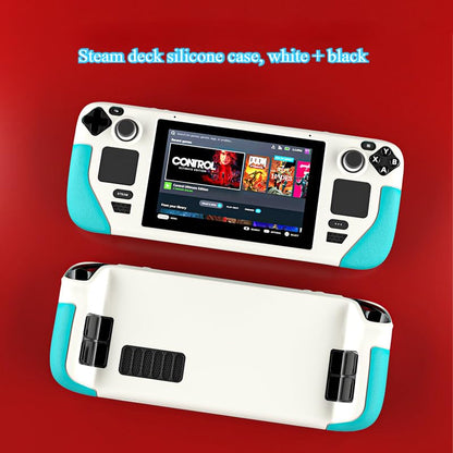 Steam Deck Protective Case - Lightweight Shockproof Silicone Cover with Anti-Slip Grip | Full Body Protection for Valve Gaming Console | Travel-Friendly Case & Accessories (White + Blue) - color: White + Blue