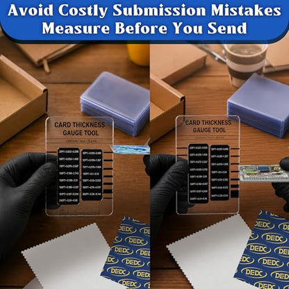 DEDC Card Grading Submission Kit Shipping Mailing Kit for CGC with Paper Tape, Gloves, Gauge Tool 25 Semi Rigid Card Holders 50 Card Sleeves 100 Thick Card Sleeves 1 Wiping Cloth (1-Set- CGC) - size: 1-set- CGC