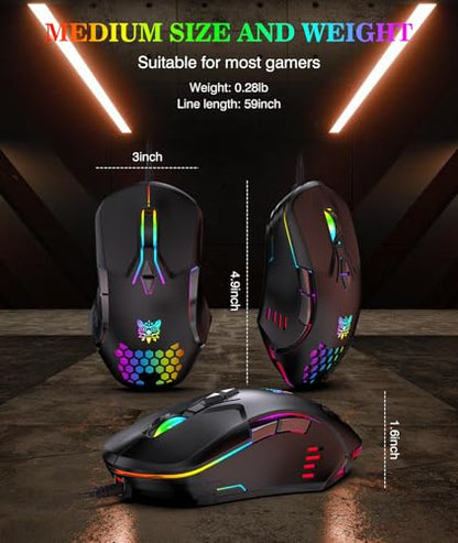 Wired PC Gaming Mouse: High Precision Sensor,RGB Backlit, Adjustable DPI, 7 Buttons Programmable,Ergonomic mice for Office & Gaming on Windows/Mac/Linux/Chrome-Black - color: Black