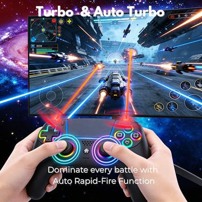 NEVORK Wireless Controller for PS5 Console and PC, Hall Effect Joysticks and Hall Triggers, RGB LED Gaming Controller 7 Colors, Programmable Back Buttons M1 M2, Turbo Rapid Fire, Dual Vibration, 6 Axis Motion, 3.5mm Audio Jack, Black