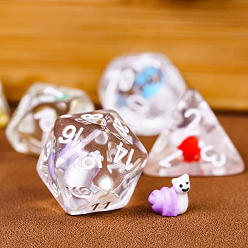 Cusdie 7-Die DND Dice, Polyhedral Dice Set Filled with Animal, for Role Playing Game D&D Dice (Colorful Snail) - color: Colorful Snail