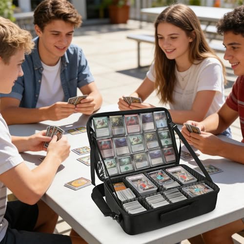 Card Deck Storage Bag for 2000+ Cards,3-Layer MTG Bag Card Storage Box with 10 Customizable Partitions & Adjustable Shoulder Strap,Trading Card Case Fits for MTG,YuGiOh,TCG,Magic,Sports Cards - Black