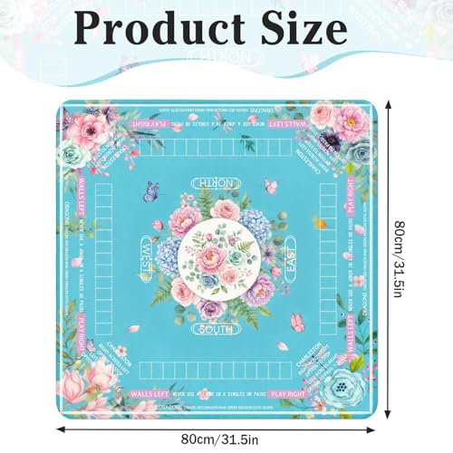 Britimes Mahjong Mat with Black Carrying Bag,31.5"x31.5", Floral Butterfly | Teal Non-Slip Noise Reduction Gaming Mat Rubber Multi Purpose Game Table Cover for Mahjong Card Dominoes Board Tile Games - color: Light Blue