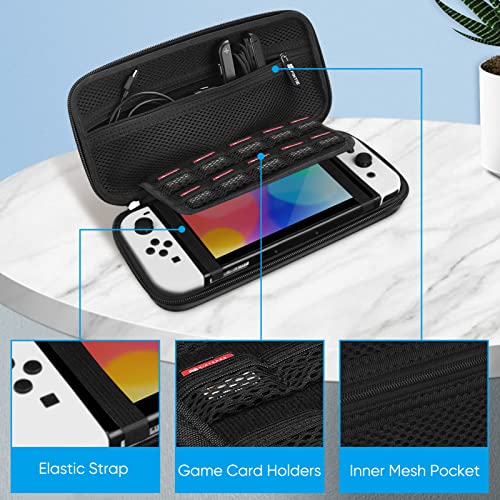 FINTIE Carrying Case for Nintendo Switch / Switch OLED Model (2021) | Shockproof, Hard Shell Protective Cover, Portable Travel Storage Bag, 10 Game Card Slots & Inner Pocket - color: Black
