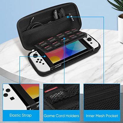 FINTIE Carrying Case for Nintendo Switch / Switch OLED Model (2021) | Shockproof, Hard Shell Protective Cover, Portable Travel Storage Bag, 10 Game Card Slots & Inner Pocket - color: Black