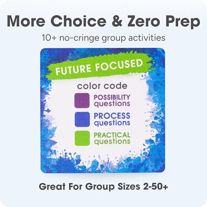 We! Connect, Future Focused Ice Breaker Conversation Cards, 10+ Activities | 20 possibility, 20 process & 20 practical cards with 10-plus no-prep activities for goal setting & thinking about the future