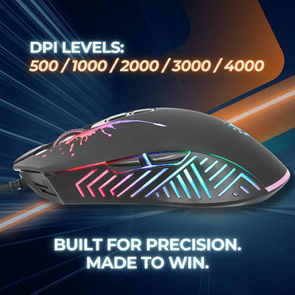 MANHATTAN RGB LED Wired Optical USB Gaming Mouse - 7200 DPI, Ergonomic Shape, 7 Buttons, Color-Changing LEDs, Low-Friction Base, Computer Mouse for Laptop, Extra-Long Braided Cable - 190121 | DPI USB pointer with seven controls, RGB lighting, smooth glide